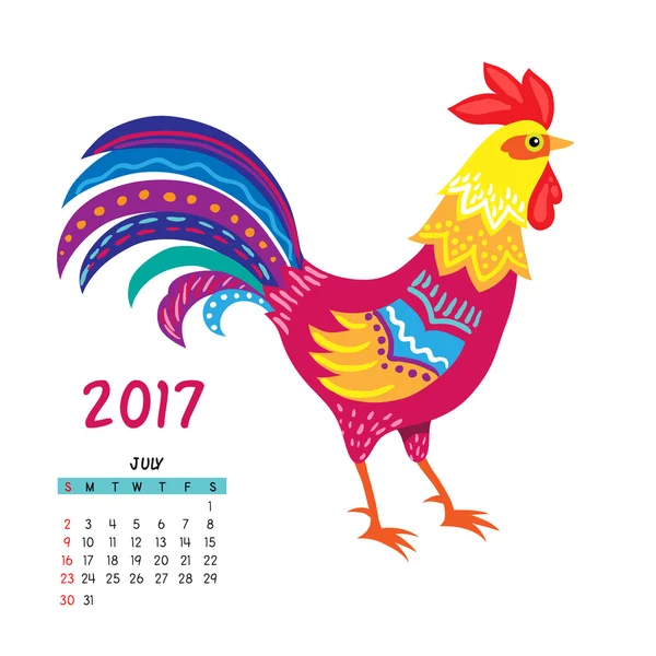 Julho calendário galo — Vetor de Stock