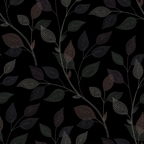 Ramas con hojas patrón negro — Vector de stock
