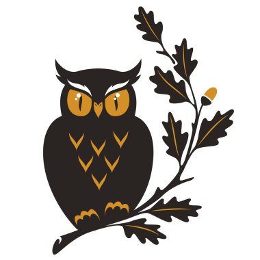 Meşe dalda oturan baykuş.