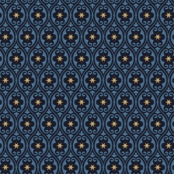 Adorno vintage azul en rejilla — Vector de stock