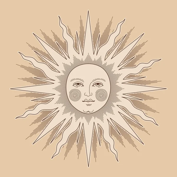 Винтажное солнце с лицом — стоковый вектор