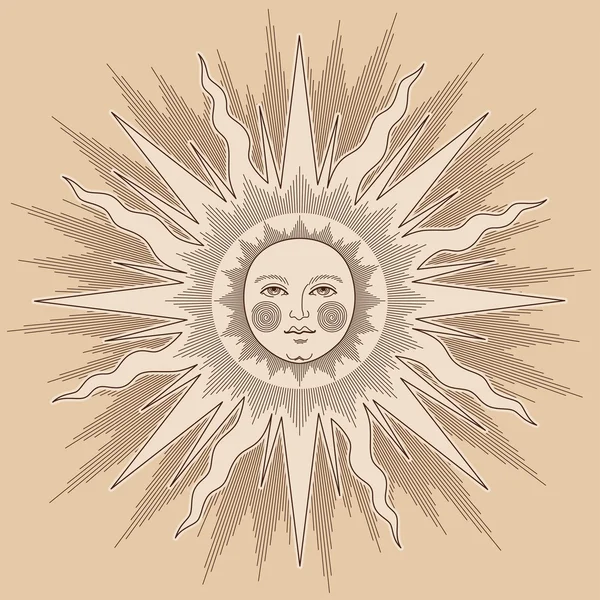 Soleil vintage avec le visage — Image vectorielle