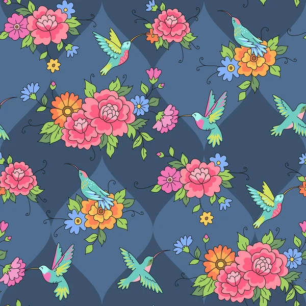 Motif fleurs oiseaux — Image vectorielle