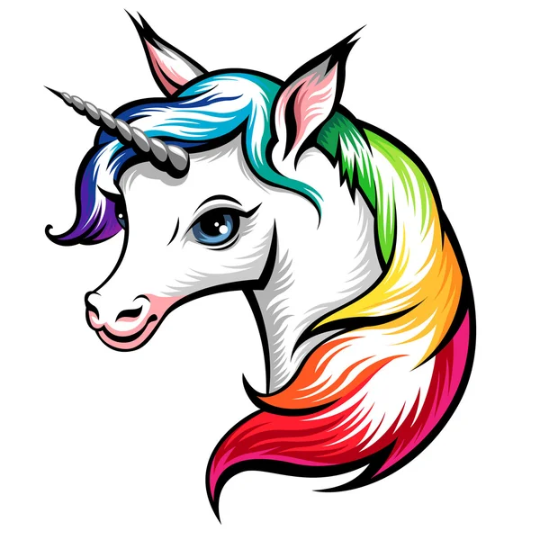 Head of cute white unicorn — Stock Vector