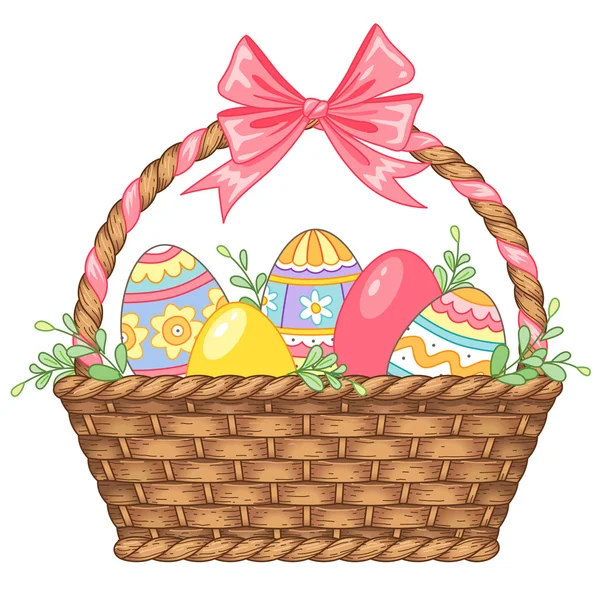 Pretty basket with Easter eggs — Stock Vector