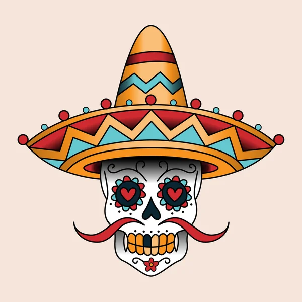 Mexicaanse suiker scull in sombrero. — Stockvector