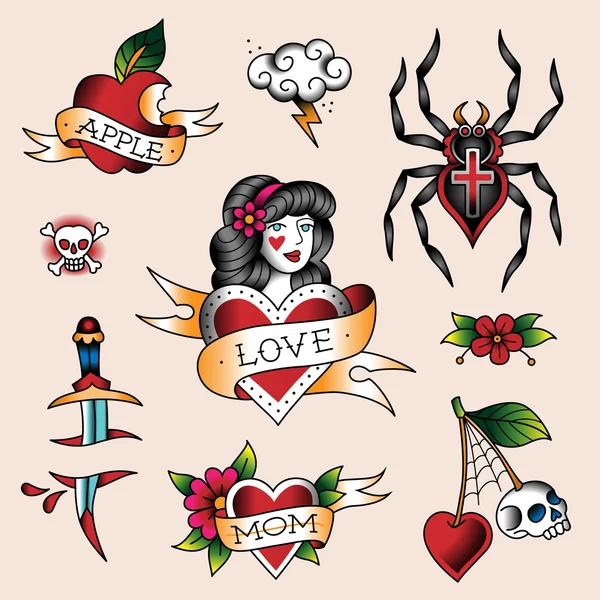 Set kleur tatoeages — Stockvector