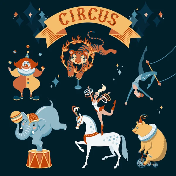 Conjunto de animales de circo — Vector de stock