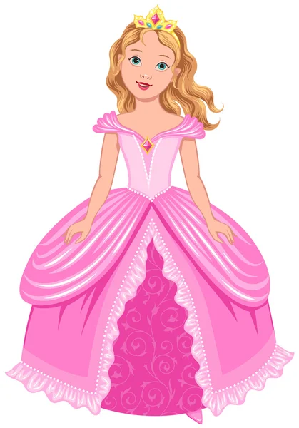 Mooie prinses in roze jurk — Stockvector