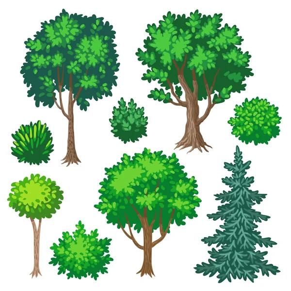 Cartoon trees and shrubs — Stock Vector