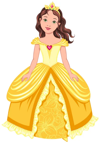 Pretty princess in yellow dress — Stock Vector