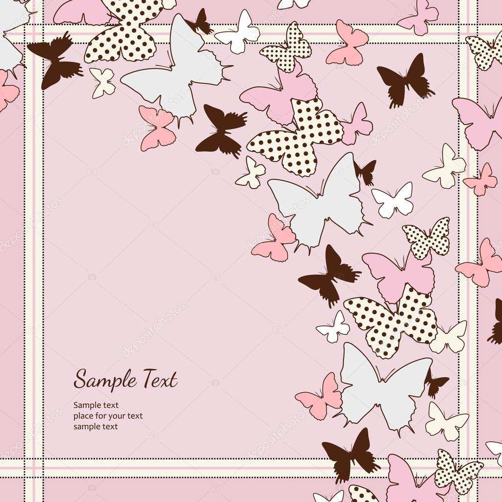 Pink background with flying butterflies