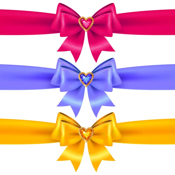 Set of blue, pink and yellow  bows — Stock Vector