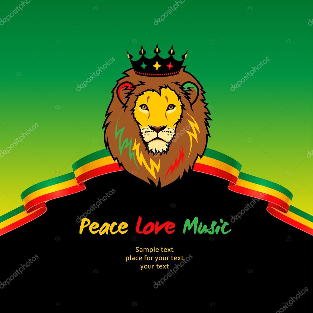 Abstract background with lion's head and flags of rastafarian.