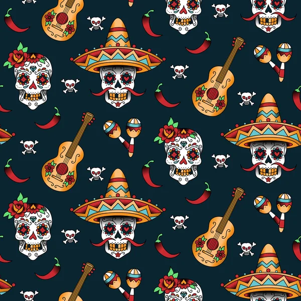 Calaveras de azúcar mexicanas con chiles — Archivo Imágenes Vectoriales