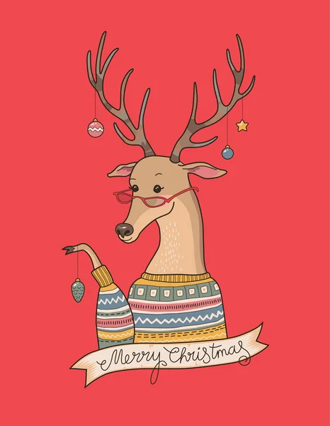 Karácsonyi rajzfilm szarvas-ban pulóver — Stock Vector