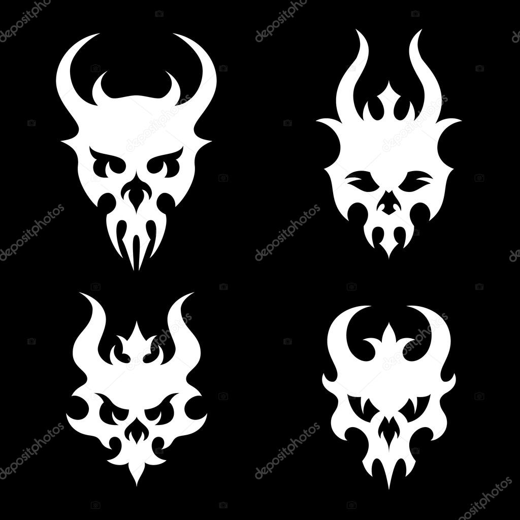 Set of stylized skulls with horns