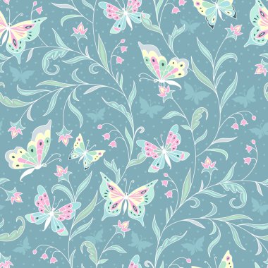 Kelebekler ile zarif bükülmüş dalları