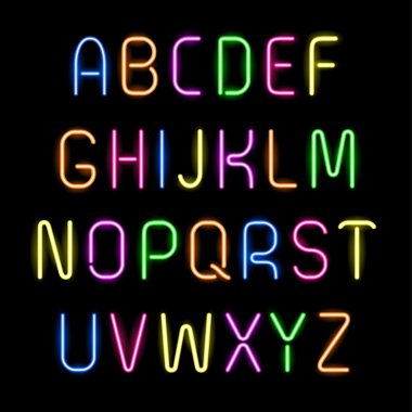 Parlak neon harfler kümesi