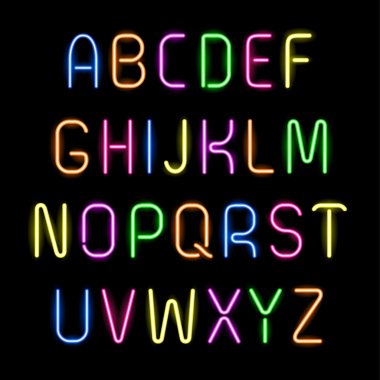 Set of glowing neon letters clipart