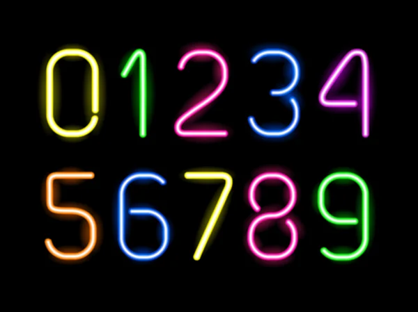 Verzameling van gloeiende neon getallen — Stockvector