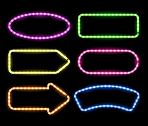 Set di cornici al neon luminose — Vettoriale Stock