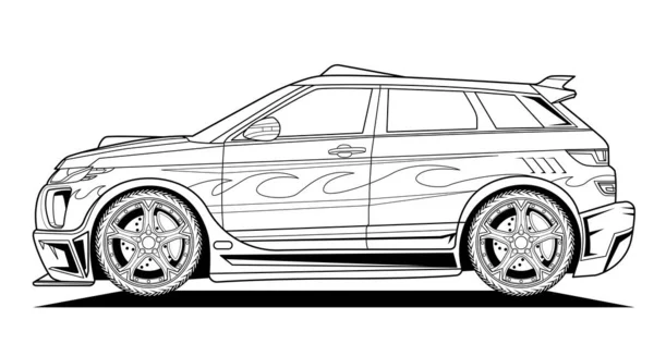 Векторная Линия Искусства Оригинальная Автомобильная Иллюстрация Черный Контурный Эскиз Иллюстрирует — стоковый вектор