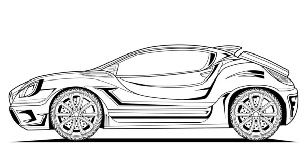 Arte Línea Vectorial Ilustración Original Del Coche Dibujo Contorno Negro — Vector de stock