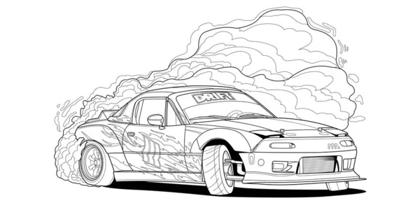 Dibujo Para Colorear Línea Vectorial Ilustración Arte Coche Para Libro — Archivo Imágenes Vectoriales