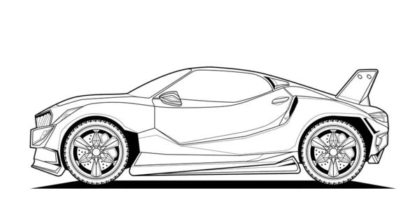 Volwassen Kleurplaat Voor Boek Tekening Auto Vector Lijn Kunst Illustratie — Stockvector