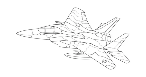 Aviones Militares Adultos Para Colorear Página Para Libro Dibujo Avión — Archivo Imágenes Vectoriales