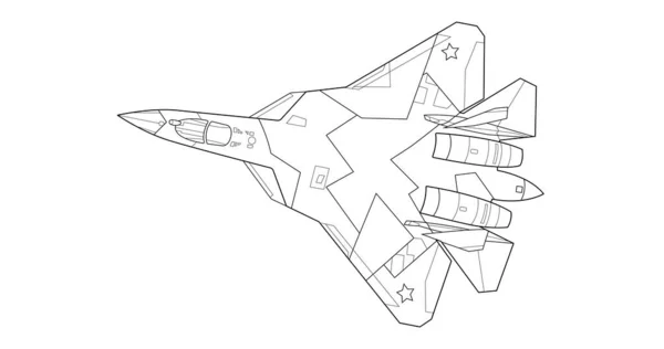 Aikuisten Armeijan Jet Väritys Sivu Kirja Piirustus Lentokone Lentokone Vektorikuvitus — vektorikuva