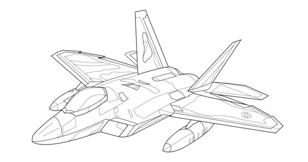 Vuxen Militär Jet Färg Sida För Bok Och Teckning Flygplan — Stock vektor