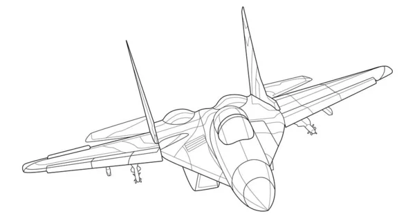 Vuxen Militär Jet Färg Sida För Bok Och Teckning Flygplan — Stock vektor