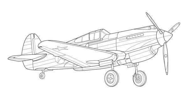 Lineart Vuxen Militär Flygplan Målarsida För Bok Och Ritning Flygplan — Stock vektor