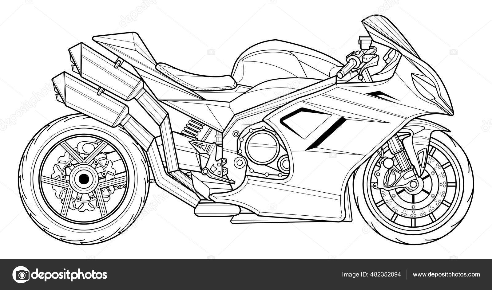 Adulto Motocicleta Vetor Ilustração Colorir Página Para Livro Desenho Arte  imagem vetorial de AlweeCeed© 482352094