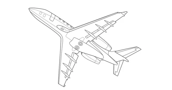 Ligne Art Adulte Avion Militaire Coloriage Page Pour Livre Dessin — Image vectorielle