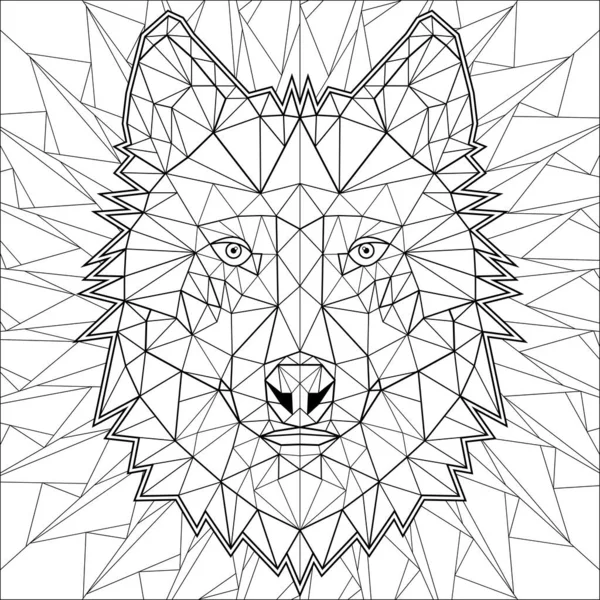 儿童彩绘页 装饰线条艺术矢量狼图解设计 野生动物 在白色背景下孤立的黑色轮廓草图 黑白图标 — 图库矢量图片