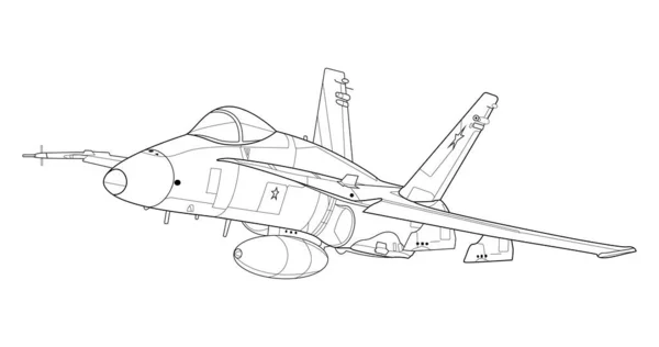 Kitap Çizim Için Yetişkin Askeri Uçak Boyama Sayfası Vektör Çizimi — Stok Vektör