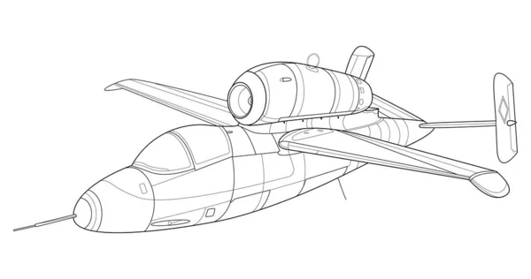 Jato Militar Para Colorir Página Livro Desenho Avião Avião Guerra — Vetor de Stock