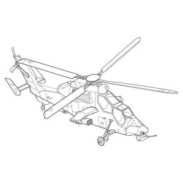 Adulto Helicóptero Militar Para Colorear Página Para Libro Avión Helicóptero — Archivo Imágenes Vectoriales