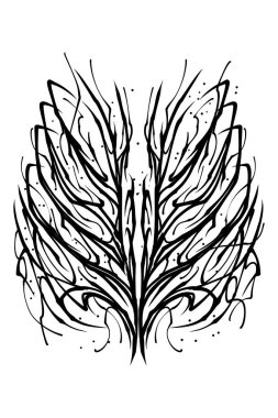 Soyut siber göğüs kafesi. Simetrik iskelet kaburgalar, keskin y2k sokak kıyafetleri, tekno ürünler ve koyu estetik dövmeler için. Keskin neo-kabile anatomi vektörü grafiği. Beyaz arkaplanda izole