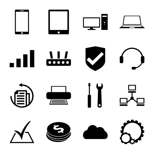 Iconos de servicio de reparación de computadoras conjunto monocromo — Archivo Imágenes Vectoriales