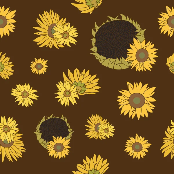 Sunflower vector seamless pattern on the dark background