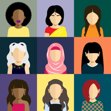 Kadınların yüzleri düz tarzda insanlar Icons set