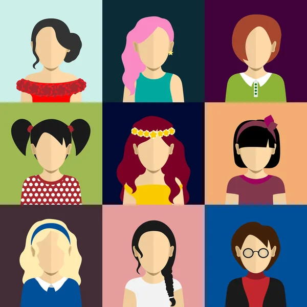 Kadınların yüzleri düz tarzda insanlar Icons set