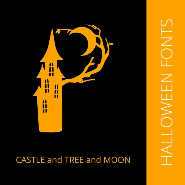 Cadılar Bayramı Alfabe harf P Kalesi, ağaç ve moon oluşur