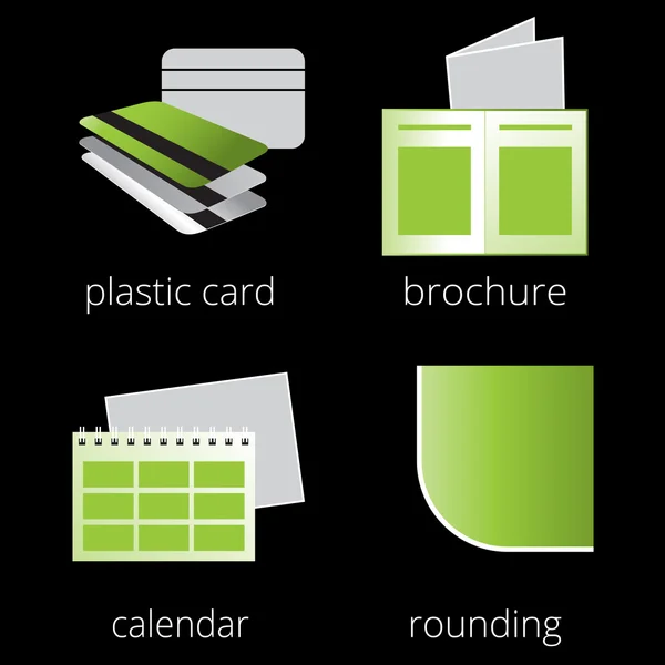 Nyomtatás bolt szolgáltatások zöld ikonok beállítása. 3. rész — Stock Vector
