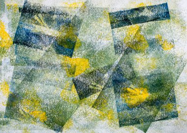 Soyut yeşil ve sarı arka plan. Akrilik Monotip şablonu. Kağıt dokusu.