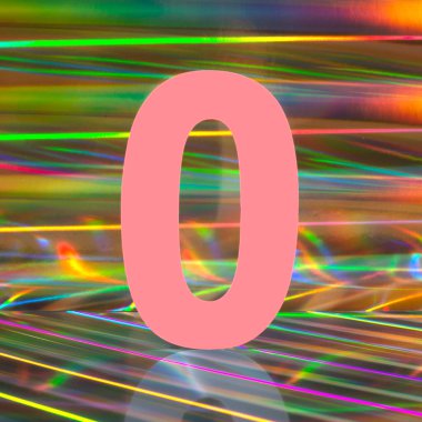 Soyut çok renkli holografik arkaplanda sıfır numara. Disko ışıkları biçimi.